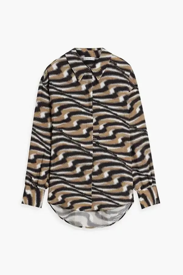 Brand New! Iris & Ink Rosa Printed Crepe Shirt In Sand, Size 6